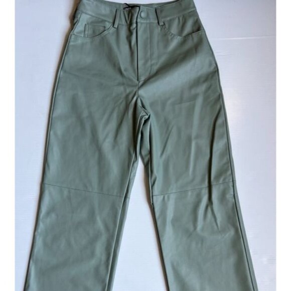 Zara Faux Leather Pants High Waisted Straight Leg light green Womens Sz sS22 - Picture 1 of 3